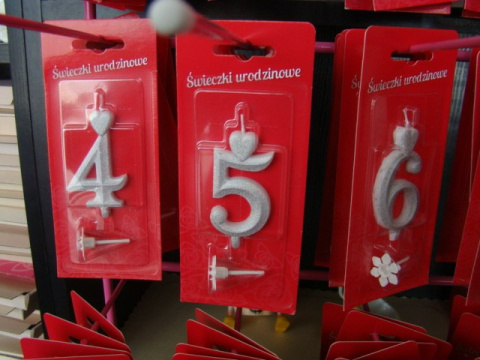 Świeczka urodzinowe srebrne "0-9" 1 szt Świeczka urodzinowe srebrne "0-9" 1 szt